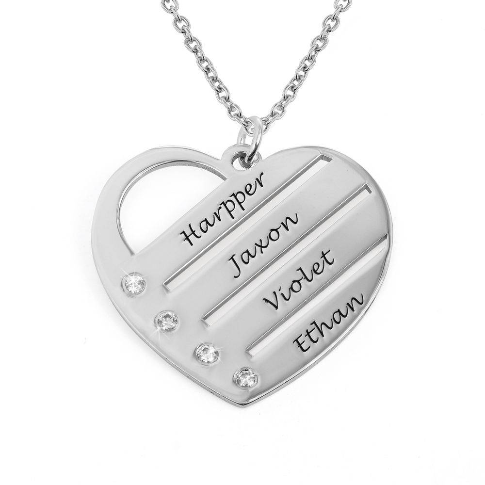 Terry Diamond Heart Necklace with Engraved Names in Sterling Silver product photo