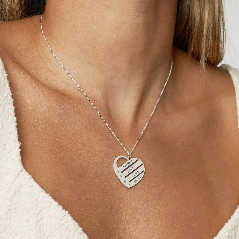 Terry Diamond Heart Necklace with Engraved Names in Sterling Silver-2 product photo