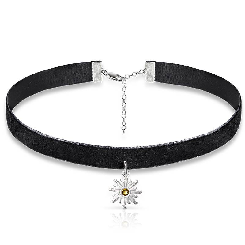 Black Choker Necklace with Birthstone Sun Charm product photo