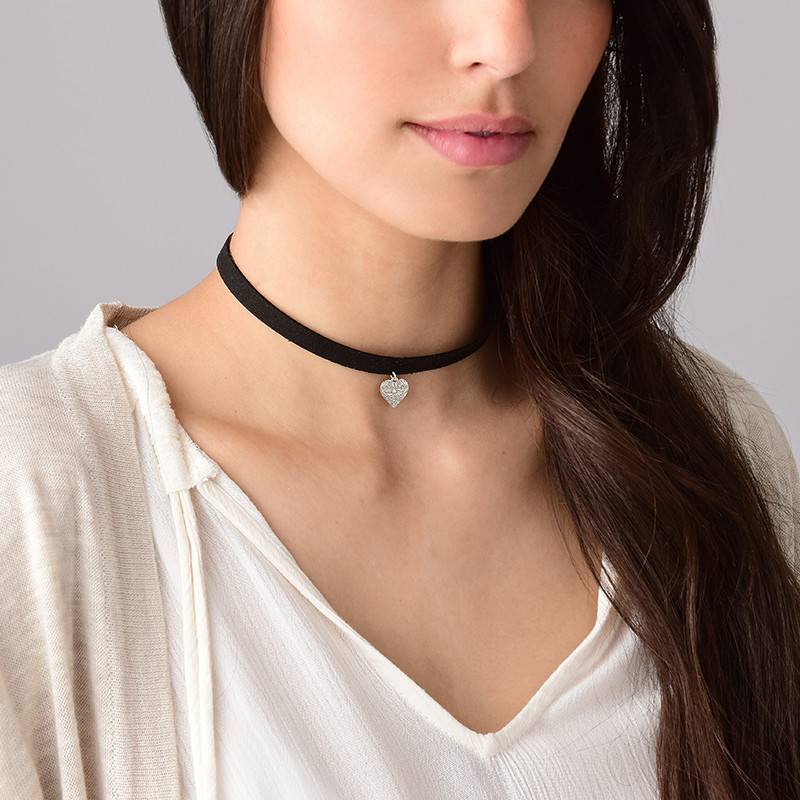 Black Choker Necklace with Heart Charm-3 product photo