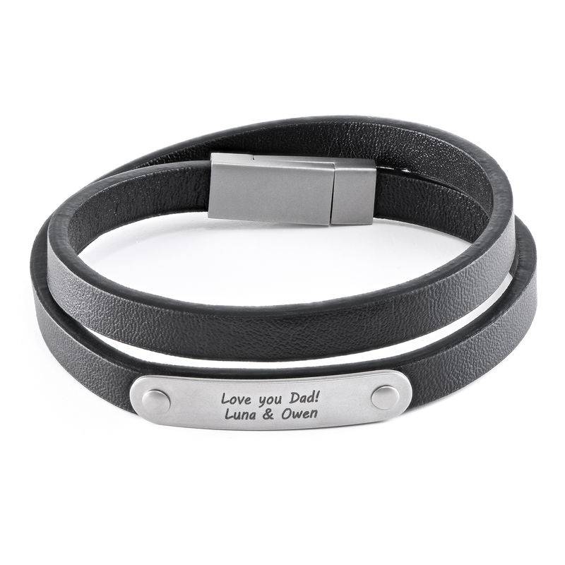 Black Leather Bracelet with Engraved Bar-1 product photo