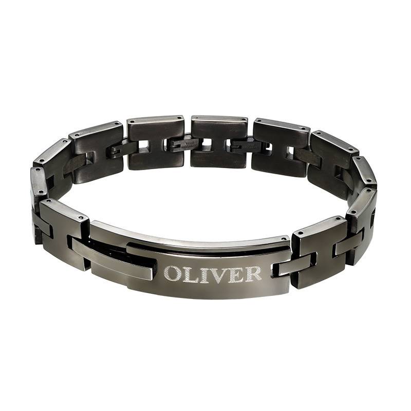 Black Men's Bracelet with Engraving in Stainless Steel-2 product photo