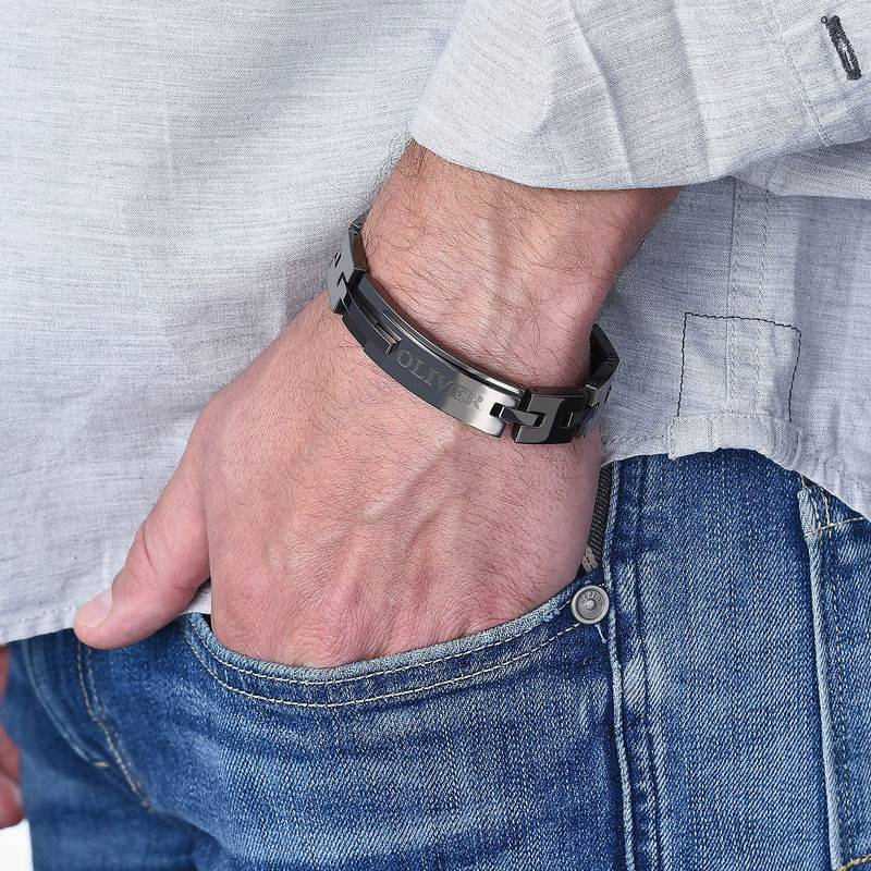 Black Men's Bracelet with Engraving in Stainless Steel-4 product photo