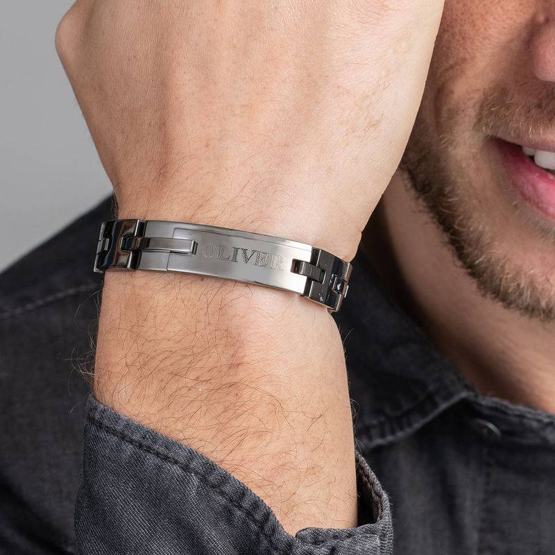 Black Men's Bracelet with Engraving in Stainless Steel-3 product photo