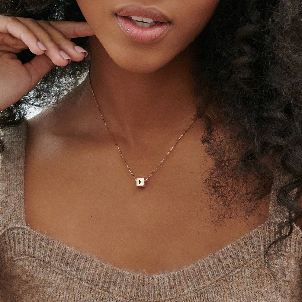 Blair Initial Cube Necklace in Rose Gold Plating-2 product photo