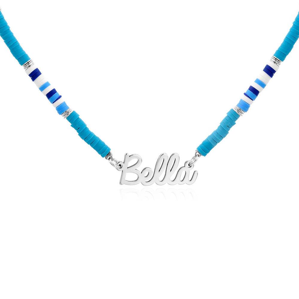 Blue Bead Name Necklace in Sterling Silver product photo