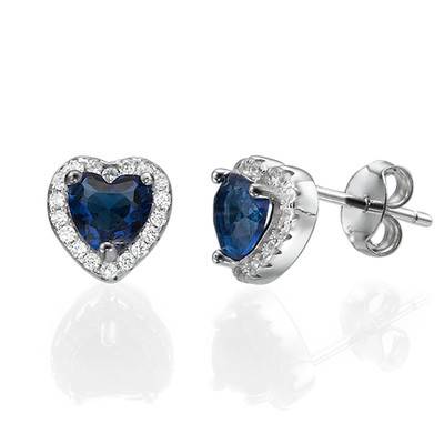 Blue Cubic Zirconia Heart Stud Earrings-1 product photo