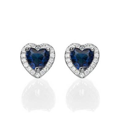 Blue Cubic Zirconia Heart Stud Earrings-2 product photo