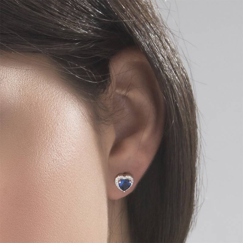 Blue Cubic Zirconia Heart Stud Earrings-3 product photo