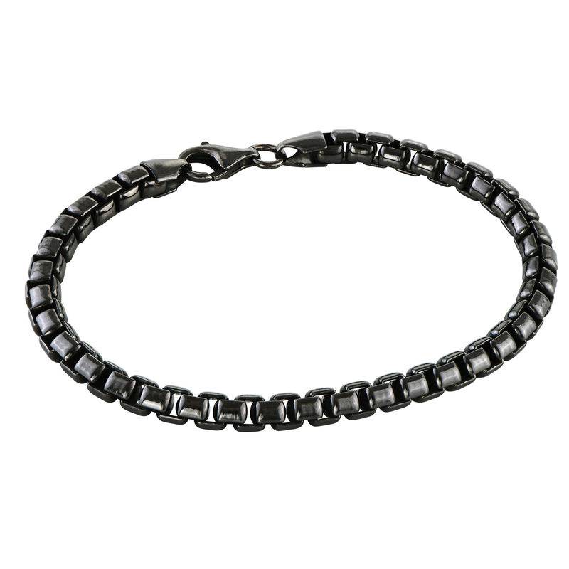 Box Chain Bracelet for Men in Black Sterling Silver product photo