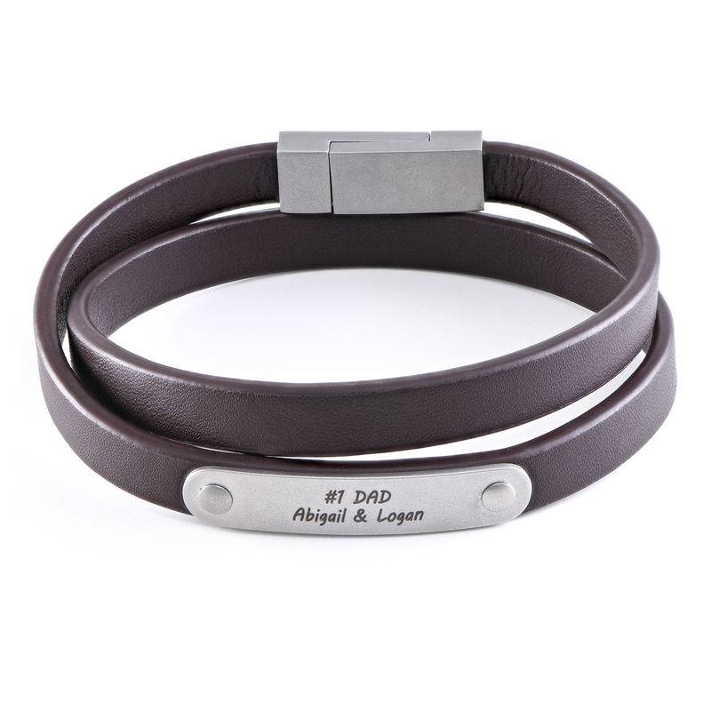 Brown Leather Bracelet with Engraved Bar-5 product photo