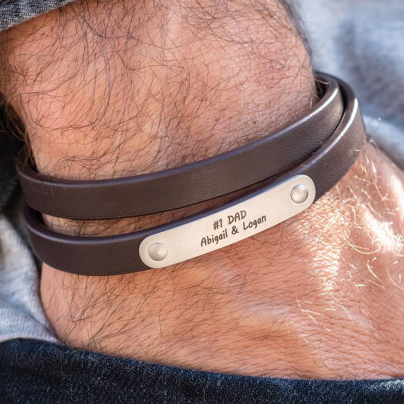 Brown Leather Bracelet with Engraved Bar-3 product photo