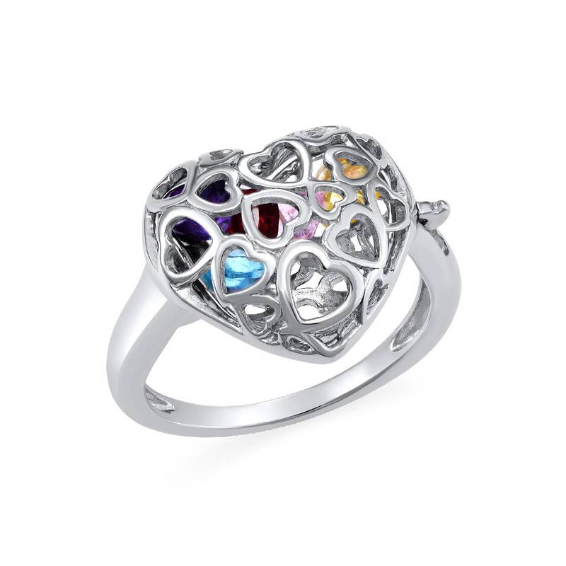 Caged Heart Ring with Birthstones product photo