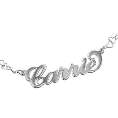 Carrie Style Name Bracelet with a Heart Chain in Sterling Silver-1 product photo