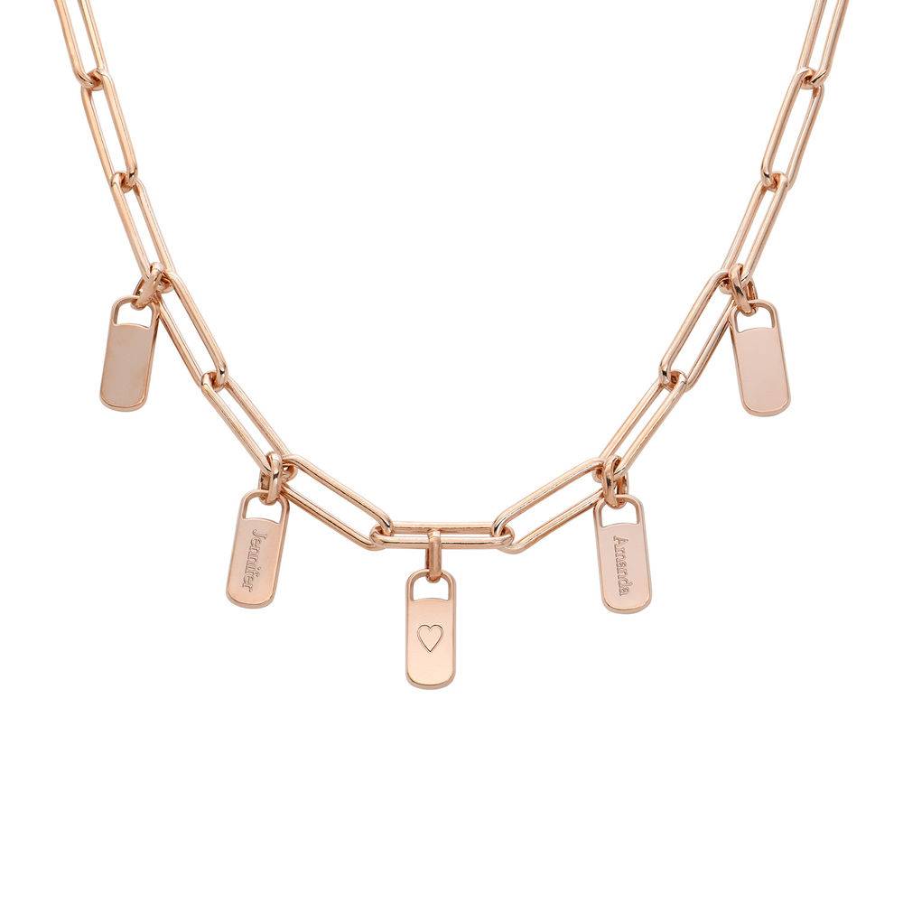 Collar de eslabones de cadena con encantos personalizados en chapa de oro rosa 18K-2 foto de producto