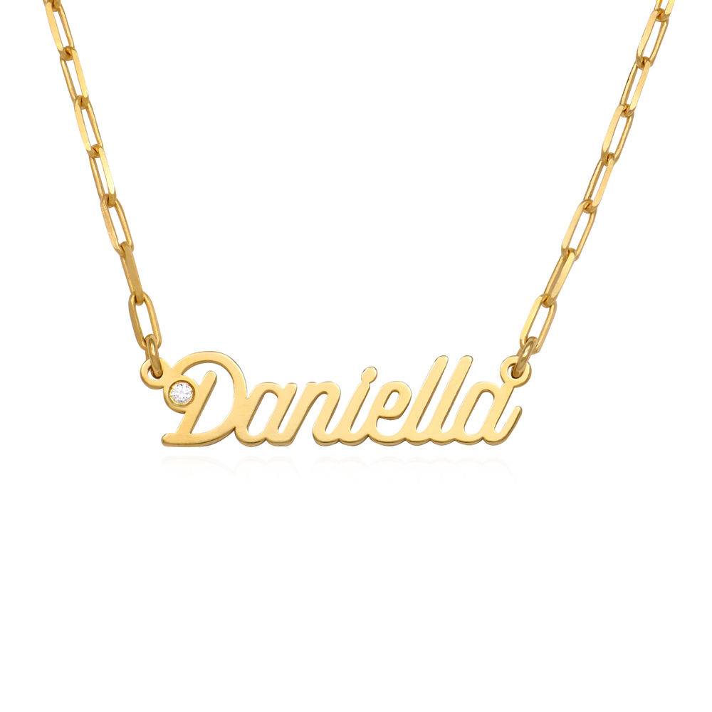 Paperclip collar con nombre cursiva con diamante chapado en oro 18K-4 foto de producto