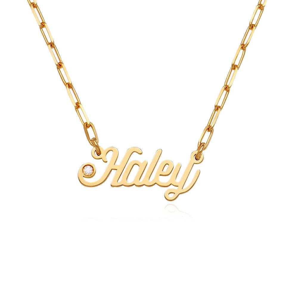 Paperclip collar con nombre cursiva con diamante en oro vermeil foto de producto