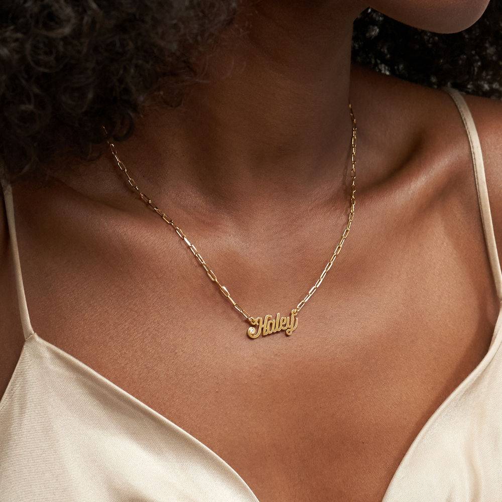 Paperclip collar con nombre cursiva con diamante en oro vermeil-1 foto de producto