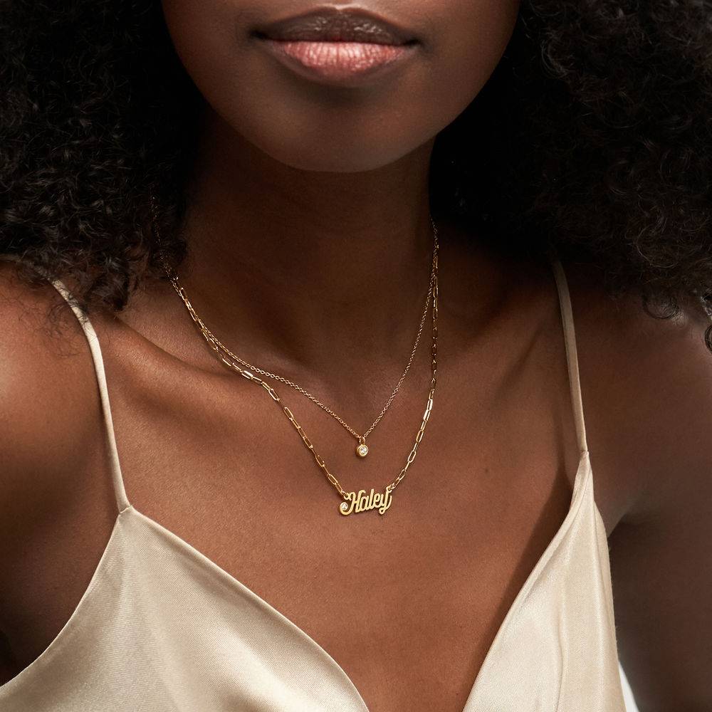 Paperclip collar con nombre cursiva con diamante en oro vermeil-4 foto de producto