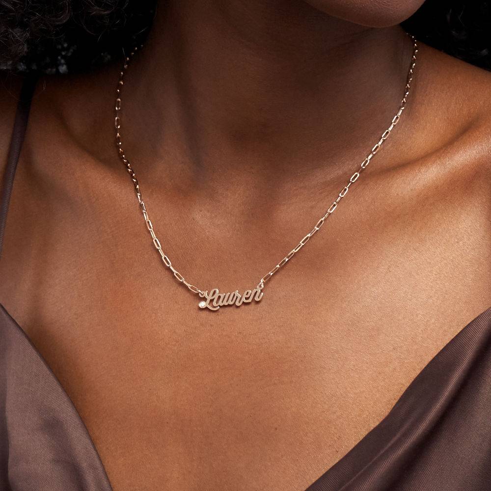 Paperclip Script Name Necklace with Diamond in 18k Rose Gold Plating-1 product photo