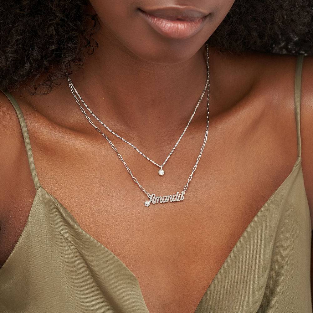Paperclip collar con nombre cursiva con diamante en plata de ley-1 foto de producto