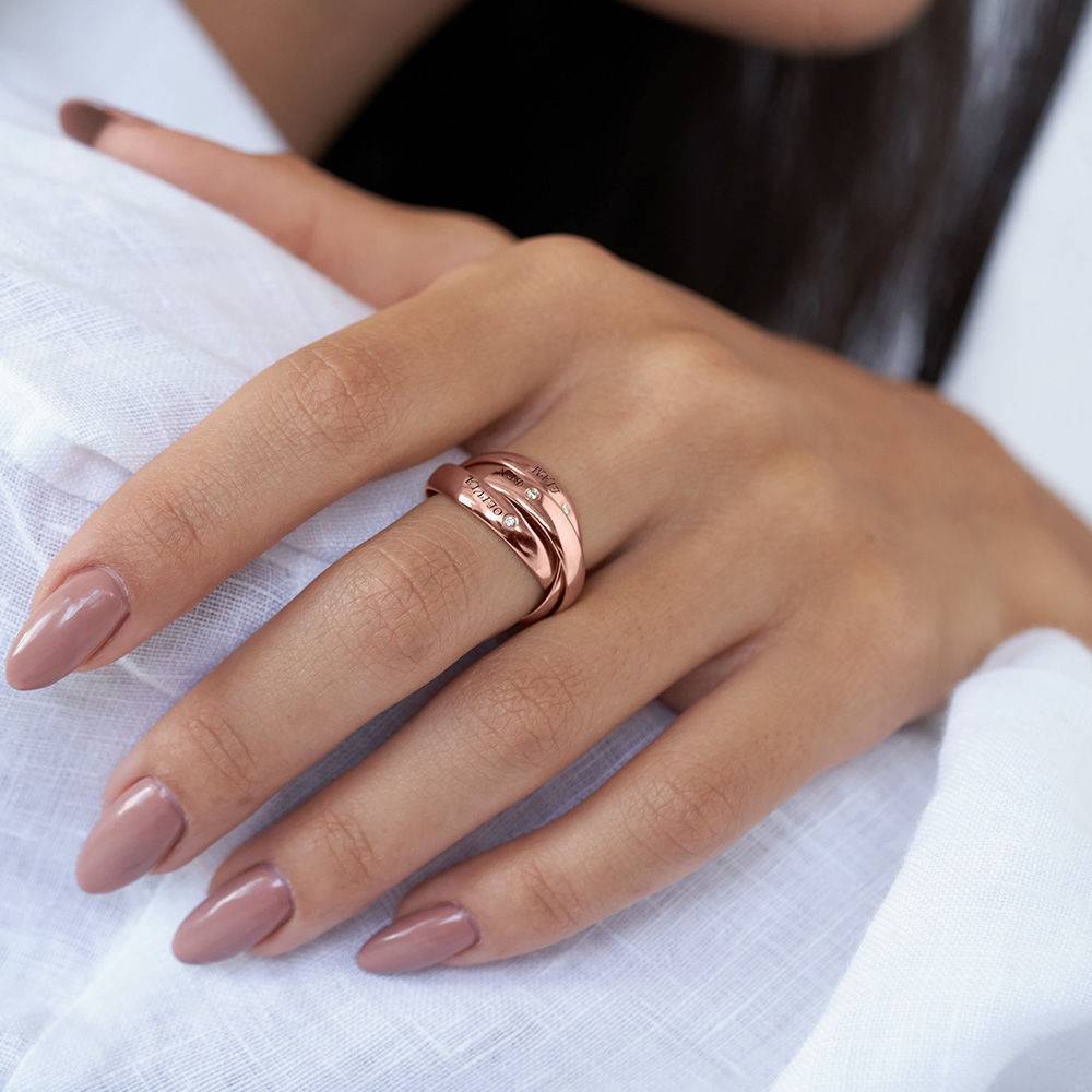 Anillo Ruso "Charlize" con 3 anillos con diamantes en chapa de oro rosa-2 foto de producto
