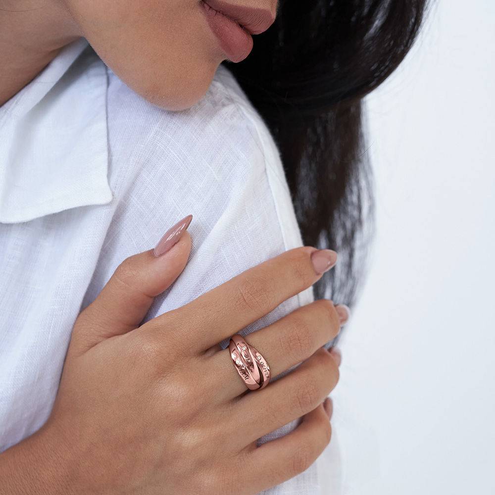 Anillo Ruso "Charlize" con 3 anillos con diamantes en chapa de oro rosa-1 foto de producto