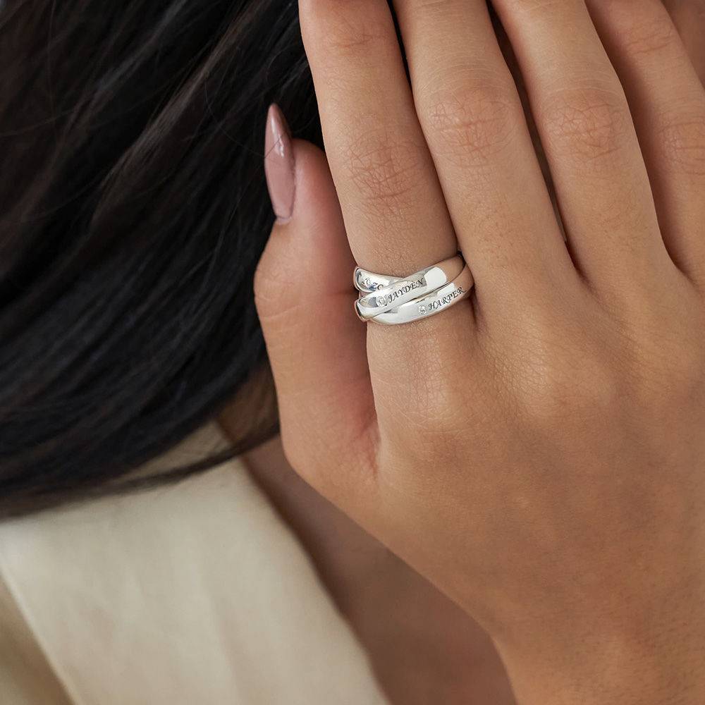 Anillo Ruso "Charlize" con 3 anillos con diamantes en plata de ley-4 foto de producto