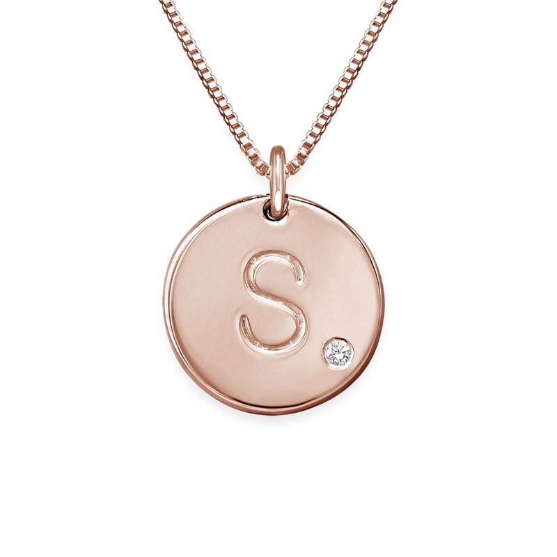 Charm Necklace with Initial with Diamond in 18ct Rose Gold Plating-2 product photo