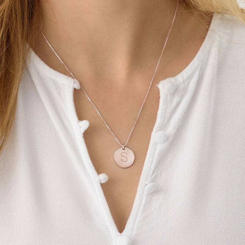 Charm Necklace with Initial with Diamond in 18ct Rose Gold Plating-4 product photo