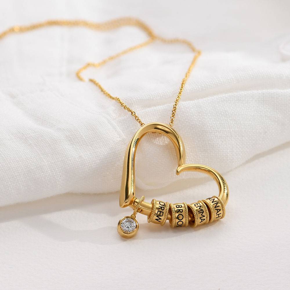 Charming Heart Necklace with Engraved Beads in Gold Plating with 0.25 ct Diamond-2 product photo