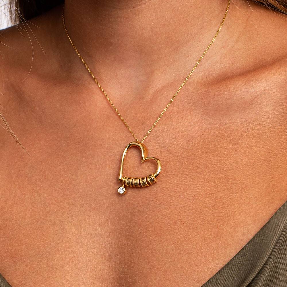 Collier de charme en forme de cœur avec perles gravées en Or Vermeil 18 carats avec 0.25 ct diamant-2 photo du produit