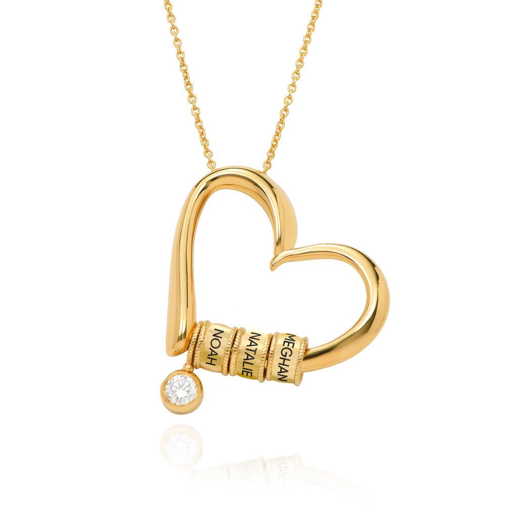 Charming Heart Necklace with Engraved Beads with 0.25 ct Diamond in product photo