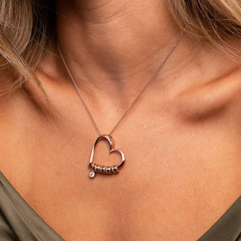 Collar "Charming Heart" con cuentas grabadas y 0.25ct diamantes en chapado en oro rosa-2 foto de producto