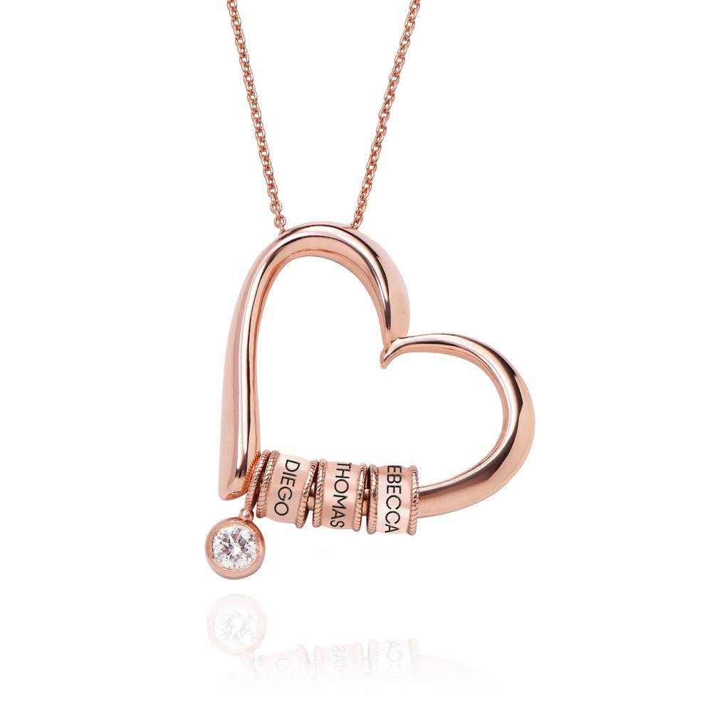 Charmerende hjerte halskæde med indgraverede perler i rosa guld produkt billede