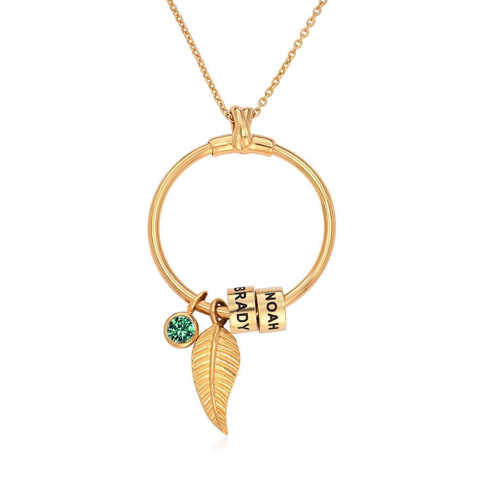 Linda Circle Pendant Necklace with Leaf And Custom Beads in 18K Gold Plating product photo