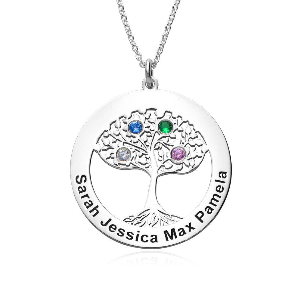 Circle Tree of Life Necklace with Birthstones in Sterling Silver-1 product photo