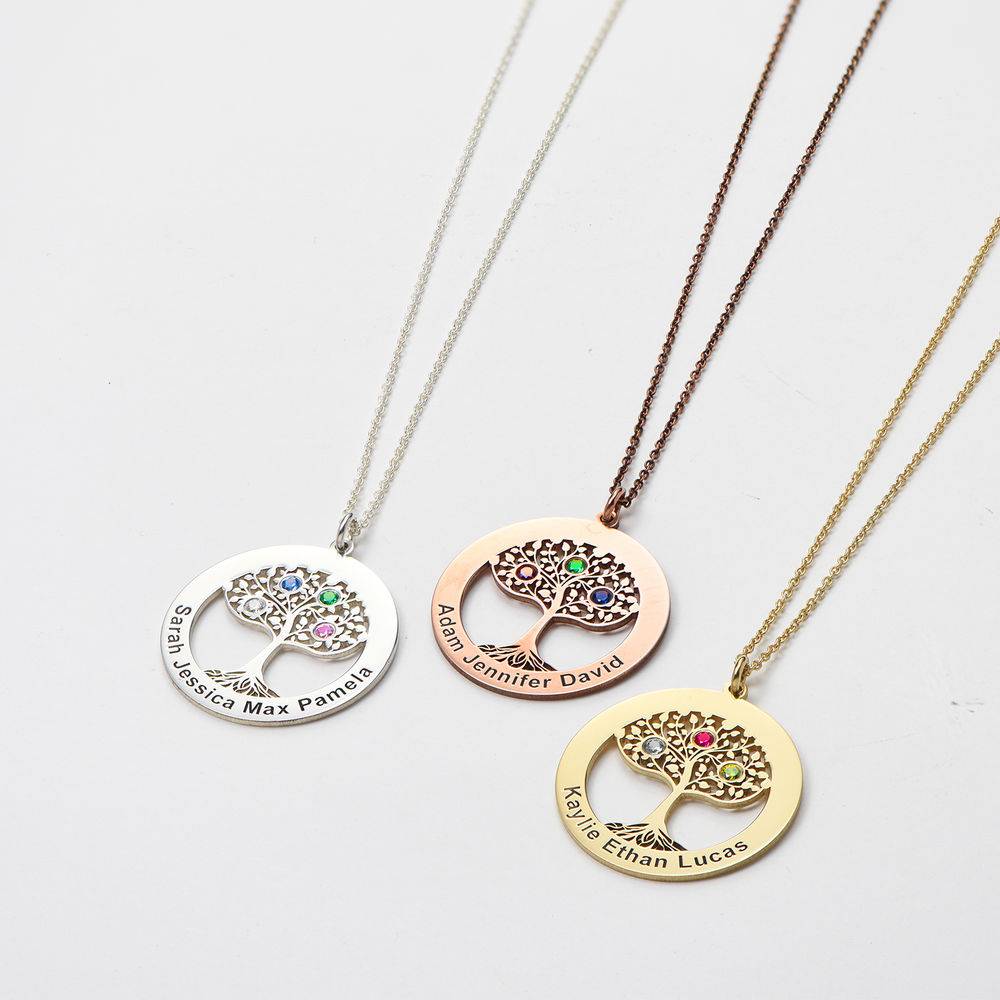 Circle Tree of Life Necklace with Birthstones in Sterling Silver-3 product photo
