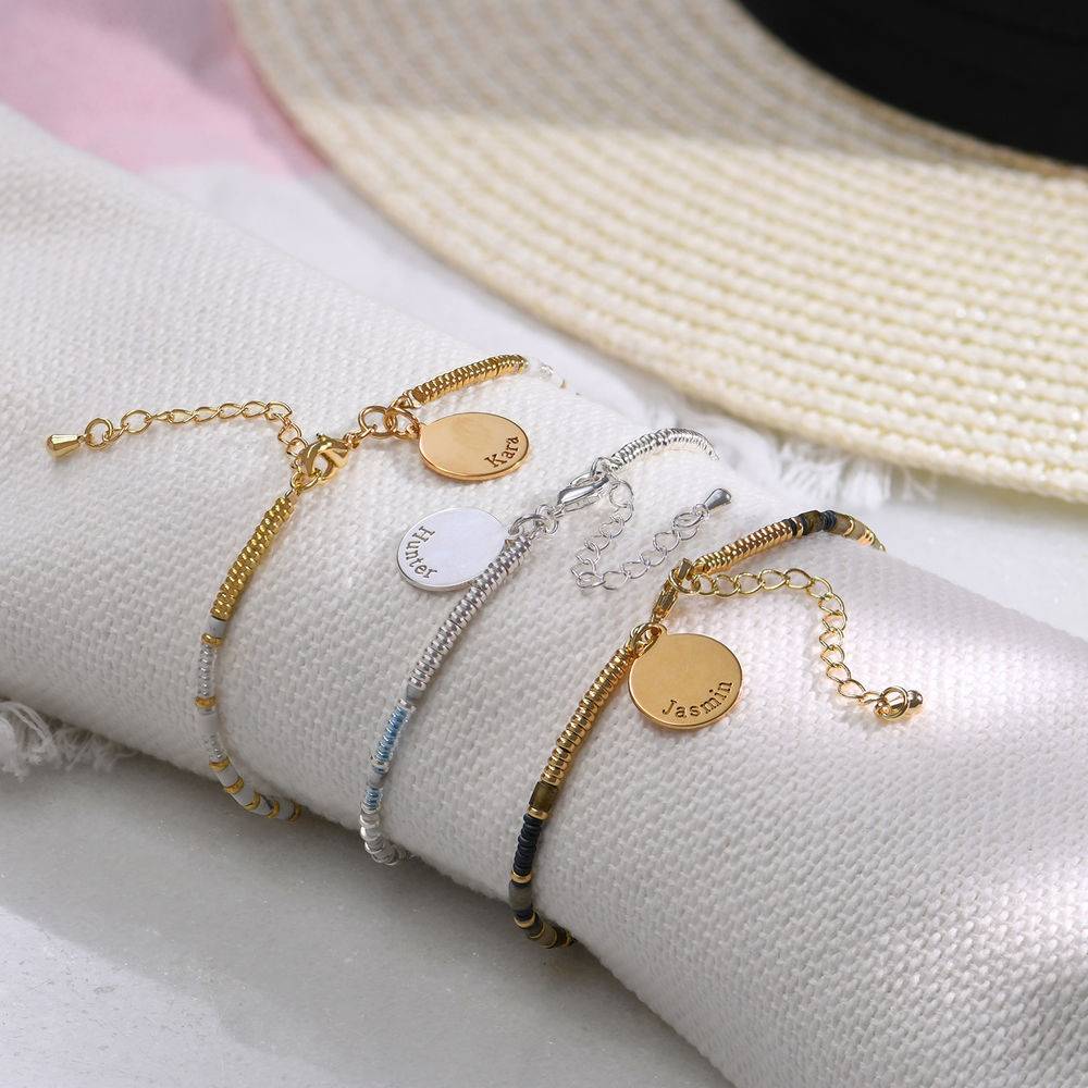 Cocoa Beads Bracelet/Anklet with Engraved Pendant in 18ct Gold Plating-1 product photo