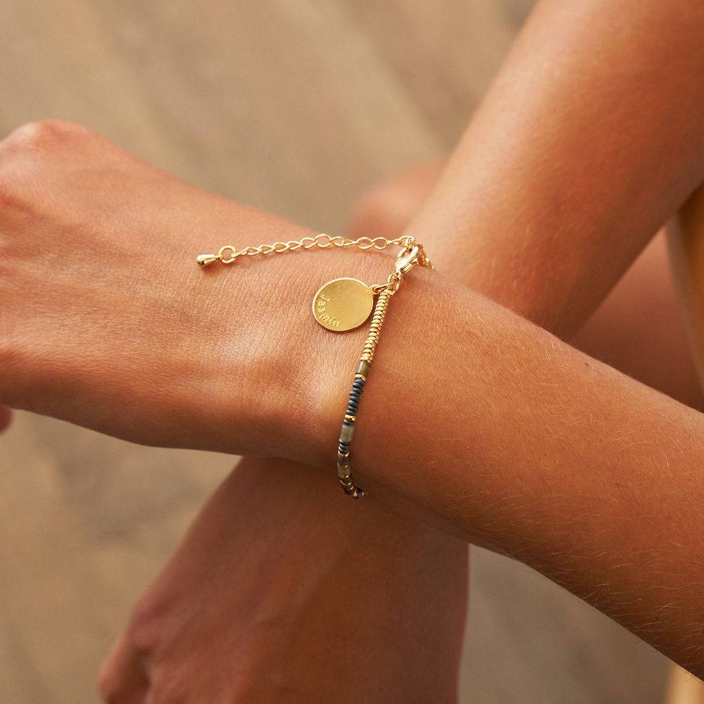 Cocoa Beads Bracelet/Anklet with Engraved Pendant in 18ct Gold Plating-3 product photo