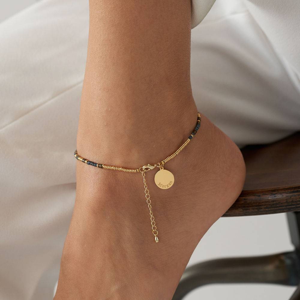 Cocoa Beads Bracelet/Anklet with Engraved Pendant in 18ct Gold Plating-4 product photo
