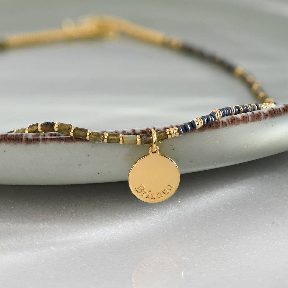 Cocoa Beads Necklace with Engraved Pendant in Gold Plating-1 product photo