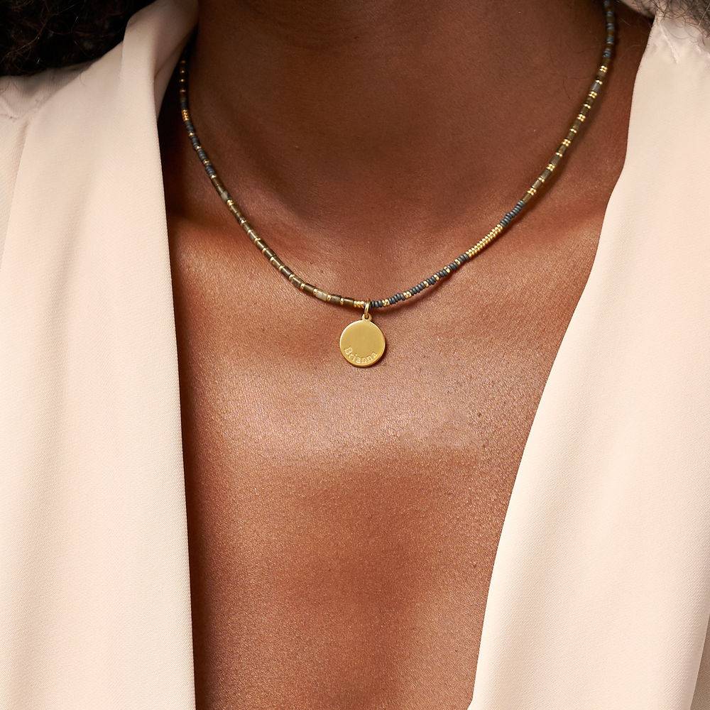 Cocoa Beads Necklace with Engraved Pendant in 18ct Gold Plating-1 product photo