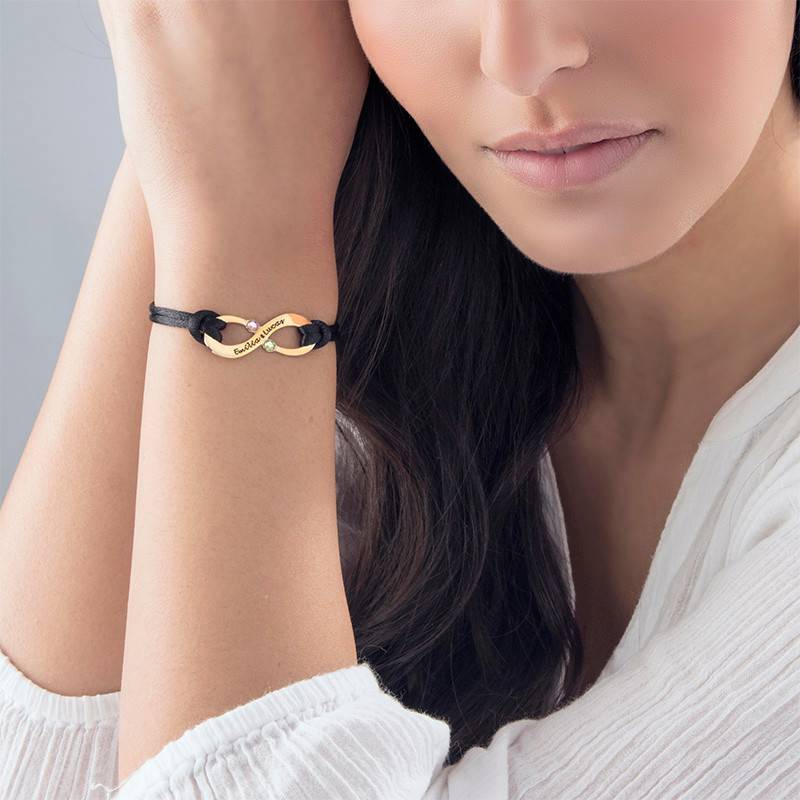 Infinity-Armband für Pärchen mit Gravur und Geburtssteinen - 750er vergoldetes Silber-2 Produktfoto