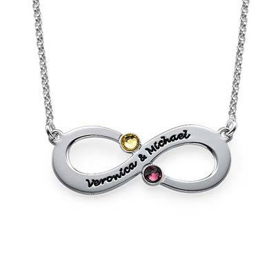 Couple's Infinity Necklace with Birthstones in Sterling Silver product photo