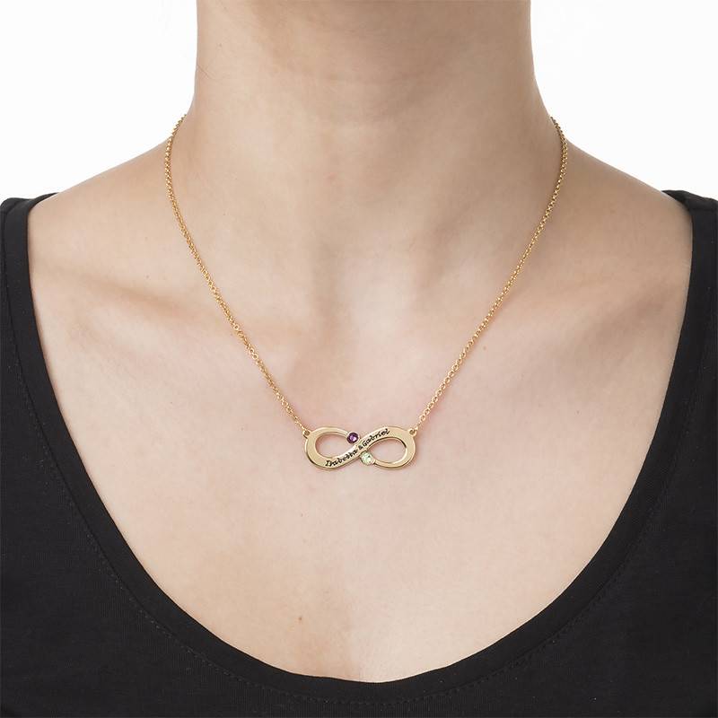 Couple's Infinity Necklace with Birthstones - Gold Plated-4 product photo