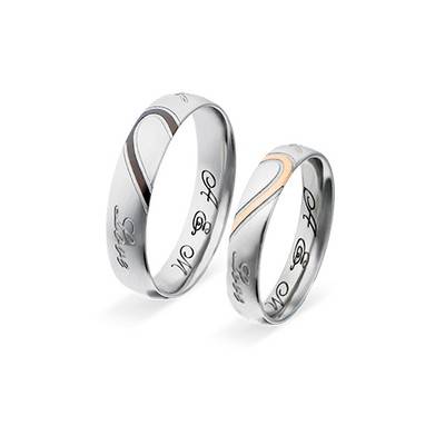 Couple's Promise Ring Set – Half Hearts in Stainless Steel-3 product photo