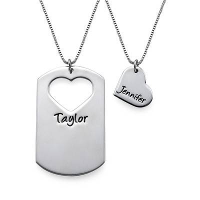 Couples Dog Tag Necklace With Cut Out Heart-2 product photo