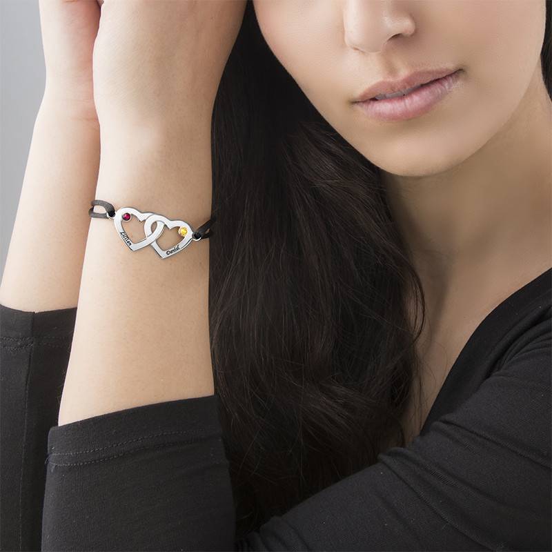 Herzen-Paar Armband mit Gravur und Geburtssteinen - 925er Sterlingsilber Produktfoto