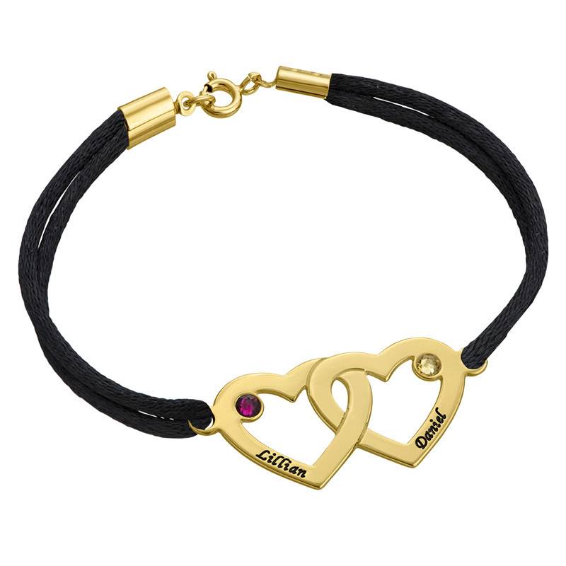 Couples Hearts Bracelet with Birthstones - Gold Plated product photo